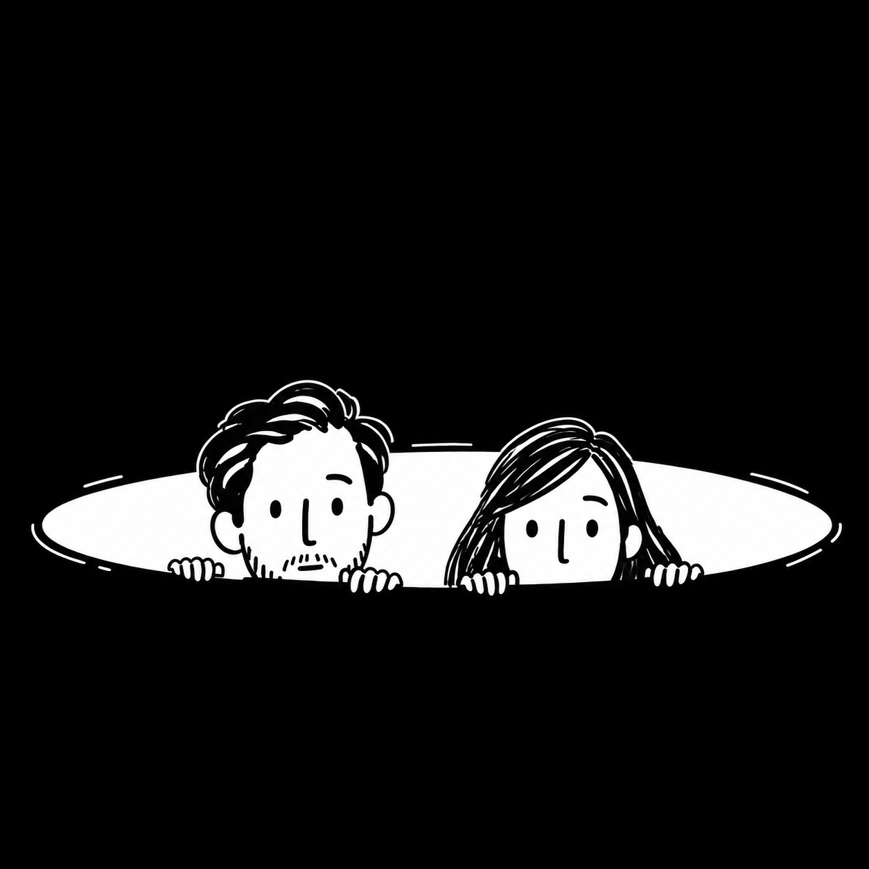 Una pareja asomándose con cautela